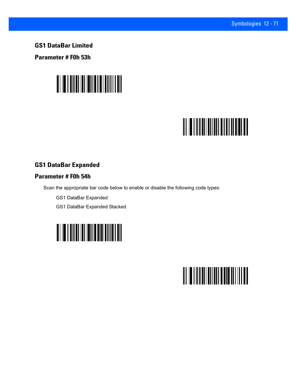 Gs1 databar limited, Gs1 databar expanded, Gs1 databar limited -71 | Gs1 databar expanded -71 | Rice Lake Motorola DS457 Laser Scanner User Manual | Page 293 / 428