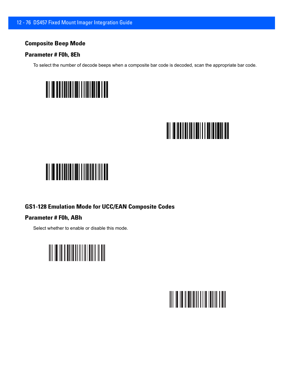 Composite beep mode, Gs1-128 emulation mode for ucc/ean composite codes, Composite beep mode -76 | Composite beep mode parameter # f0h, 8eh | Rice Lake Motorola DS457 Laser Scanner User Manual | Page 298 / 428