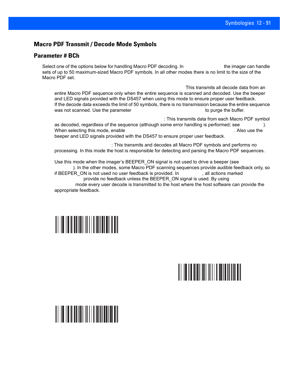 Macro pdf transmit / decode mode symbols, Macro pdf transmit / decode mode symbols -91 | Rice Lake Motorola DS457 Laser Scanner User Manual | Page 313 / 428