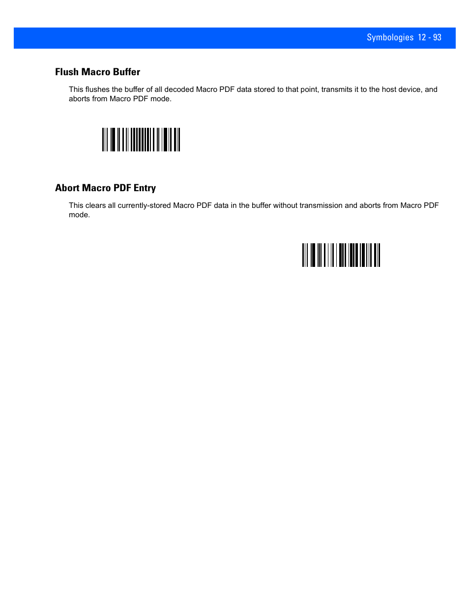 Flush macro buffer, Abort macro pdf entry, Flush macro buffer -93 | Abort macro pdf entry -93, To p | Rice Lake Motorola DS457 Laser Scanner User Manual | Page 315 / 428