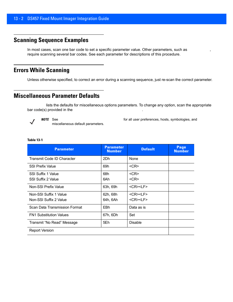 Scanning sequence examples, Errors while scanning, Miscellaneous parameter defaults | Scanning sequence examples -2, Errors while scanning -2, Miscellaneous parameter defaults -2 | Rice Lake Motorola DS457 Laser Scanner User Manual | Page 318 / 428