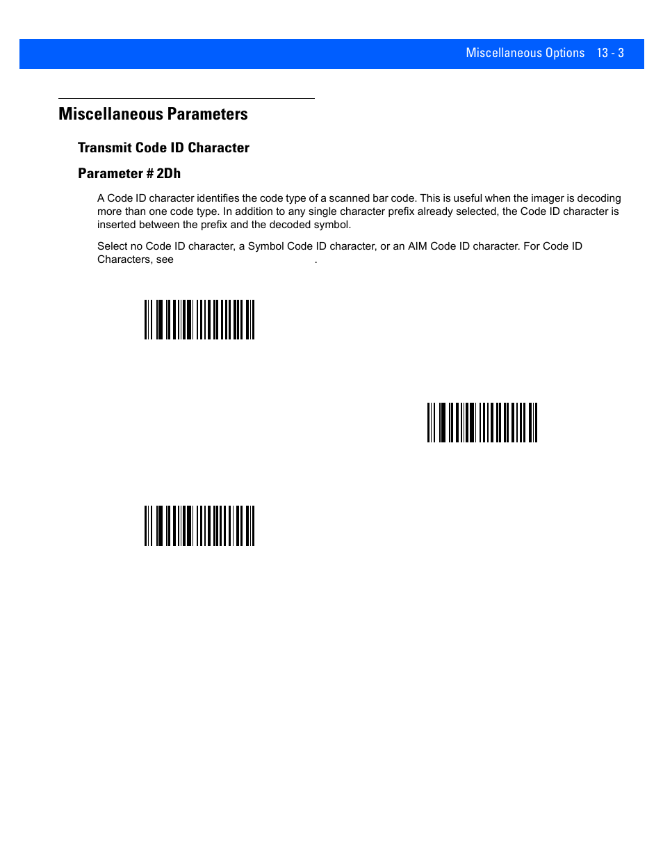 Miscellaneous parameters, Transmit code id character, Miscellaneous parameters -3 | Transmit code id character -3 | Rice Lake Motorola DS457 Laser Scanner User Manual | Page 319 / 428