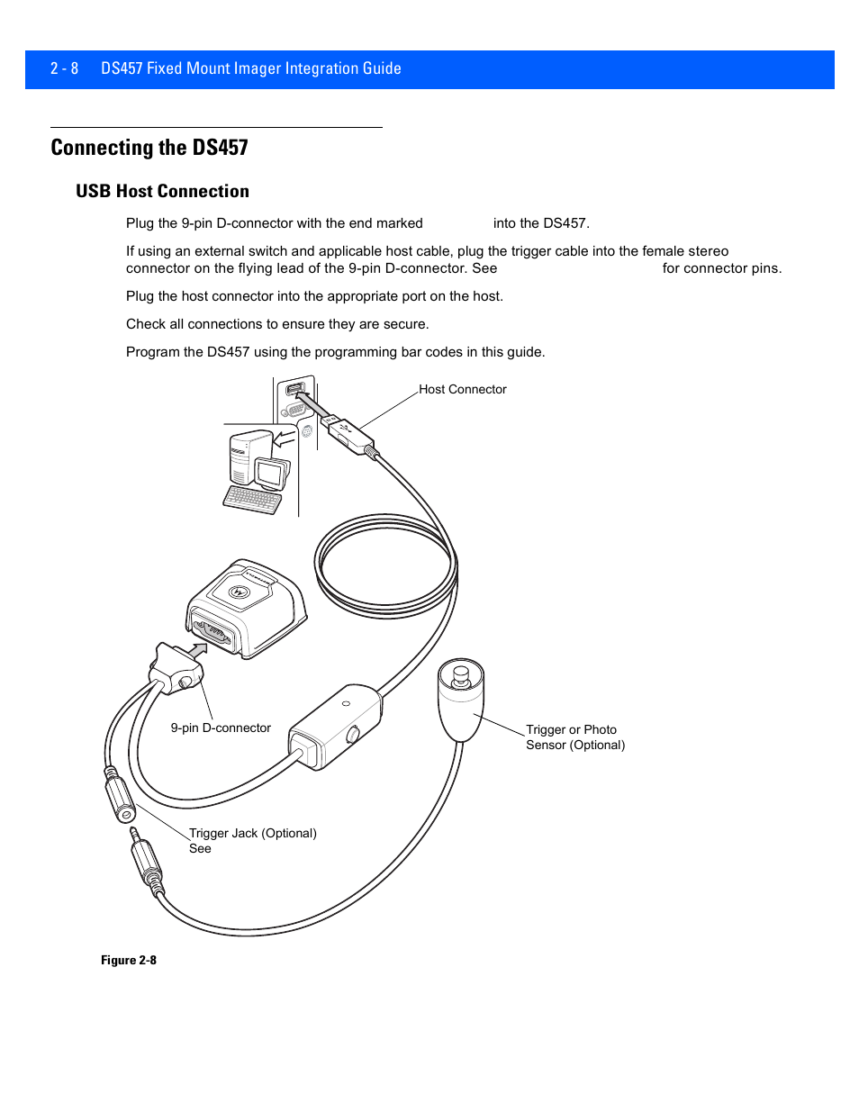 Connecting the ds457, Usb host connection, Connecting the ds457 -8 | Usb host connection -8 | Rice Lake Motorola DS457 Laser Scanner User Manual | Page 32 / 428