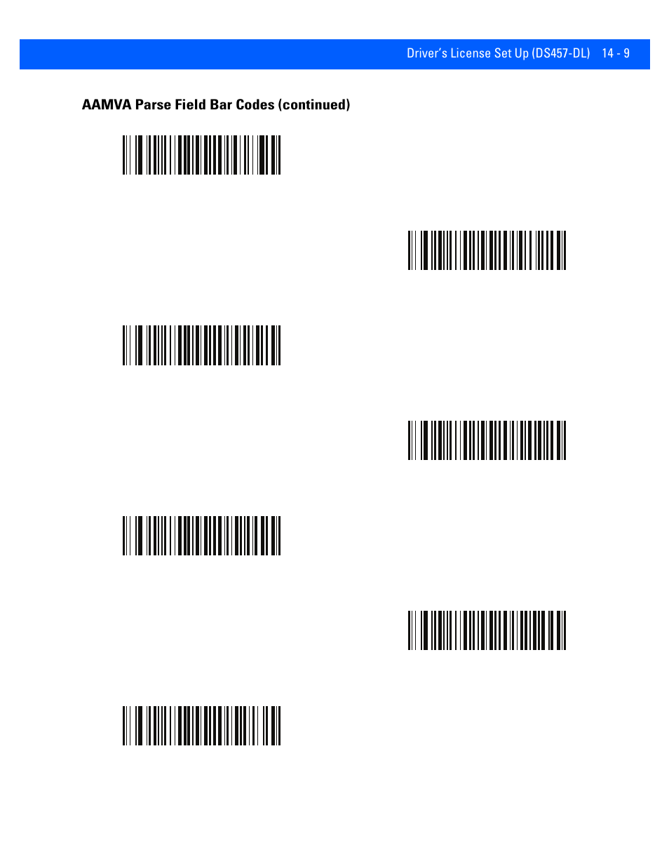 Aamva parse field bar codes (continued) | Rice Lake Motorola DS457 Laser Scanner User Manual | Page 333 / 428