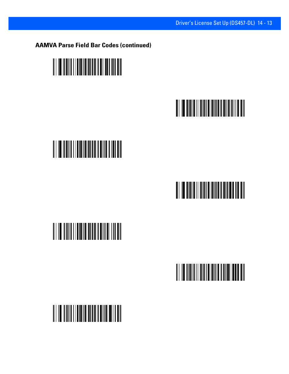 Aamva parse field bar codes (continued) | Rice Lake Motorola DS457 Laser Scanner User Manual | Page 337 / 428