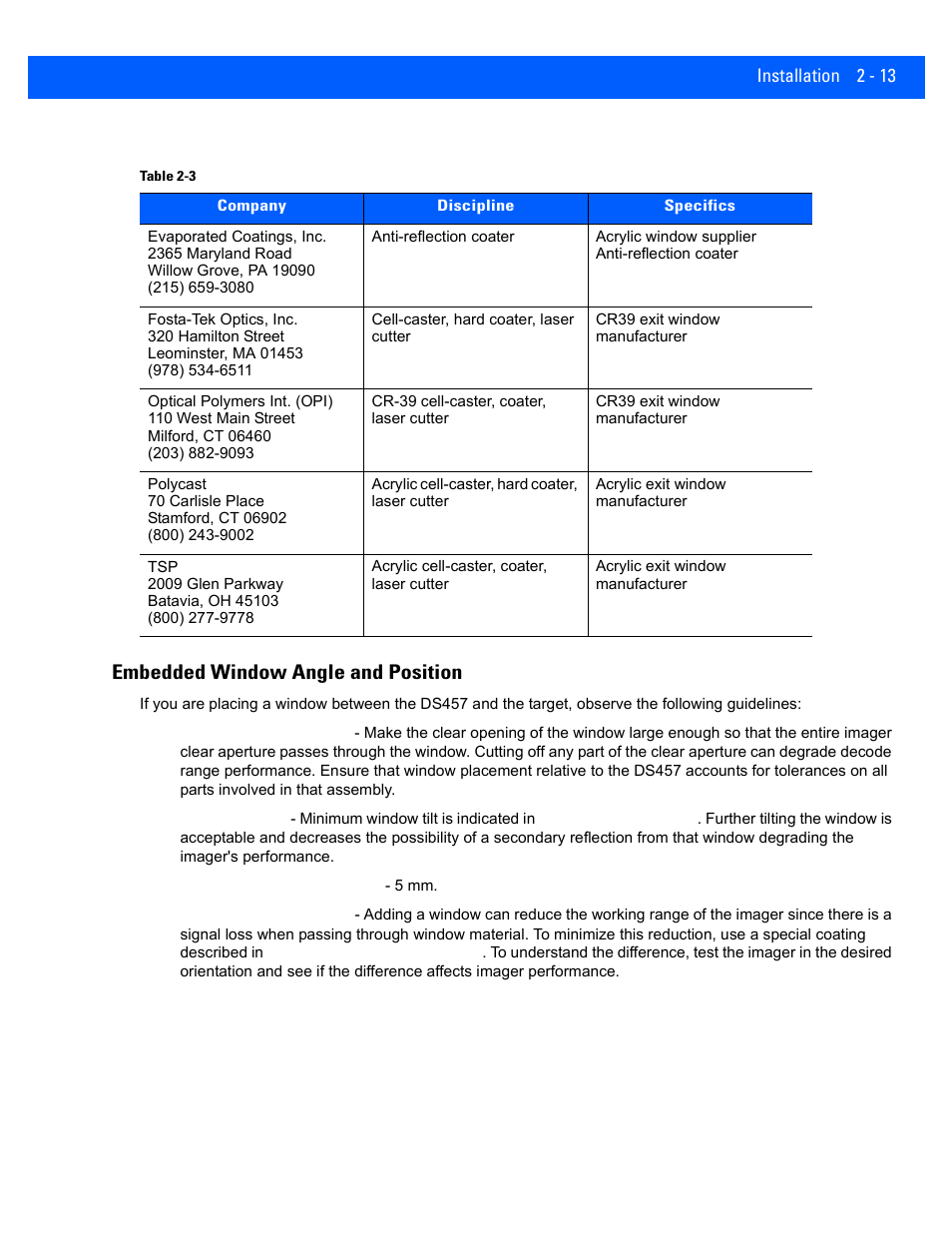 Embedded window angle and position, Embedded window angle and position -13 | Rice Lake Motorola DS457 Laser Scanner User Manual | Page 37 / 428