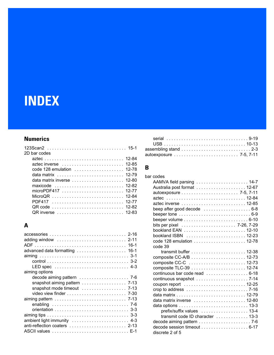 Index, Numerics | Rice Lake Motorola DS457 Laser Scanner User Manual | Page 419 / 428