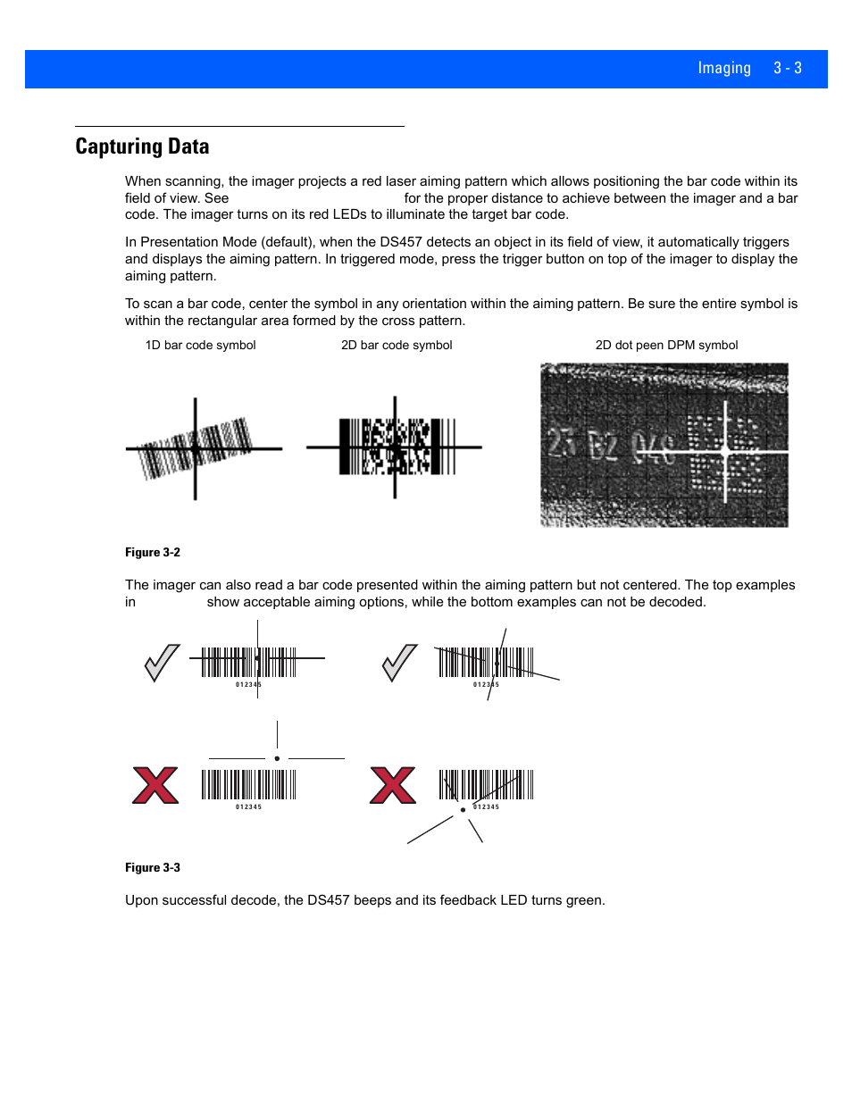 Capturing data, Capturing data -3, Imaging 3 - 3 | Rice Lake Motorola DS457 Laser Scanner User Manual | Page 45 / 428