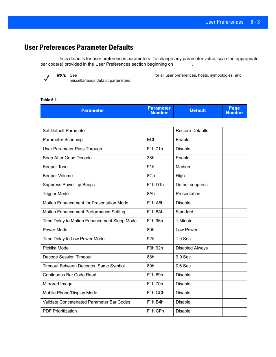 User preferences parameter defaults, User preferences parameter defaults -3 | Rice Lake Motorola DS457 Laser Scanner User Manual | Page 65 / 428