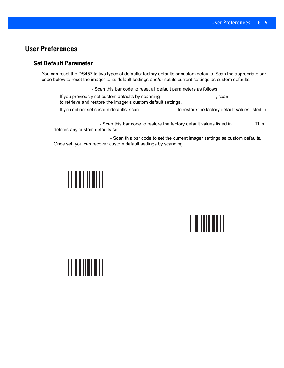 User preferences, Set default parameter, User preferences -5 | Set default parameter -5 | Rice Lake Motorola DS457 Laser Scanner User Manual | Page 67 / 428