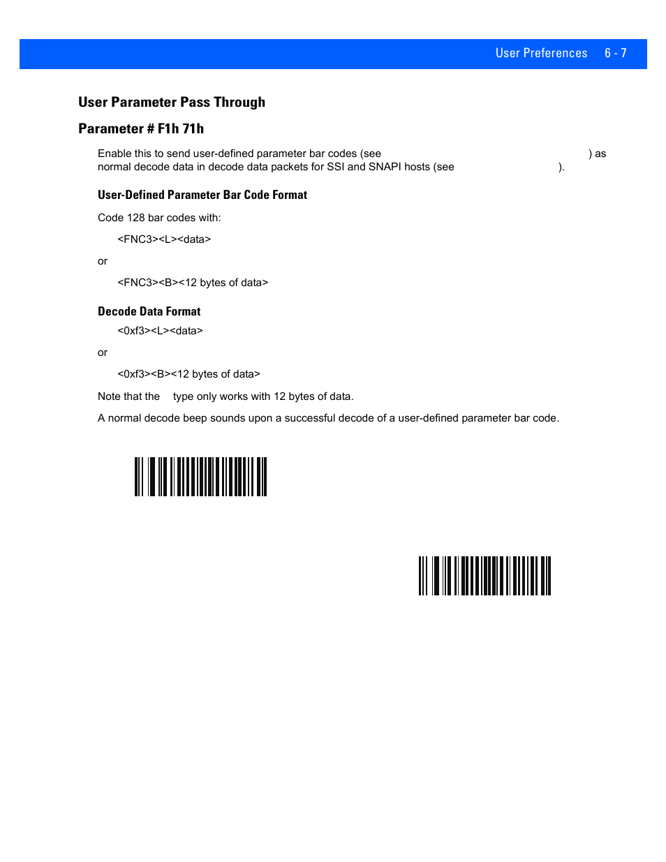 User parameter pass through, User parameter pass through -7, User parameter pass through parameter # f1h 71h | Rice Lake Motorola DS457 Laser Scanner User Manual | Page 69 / 428