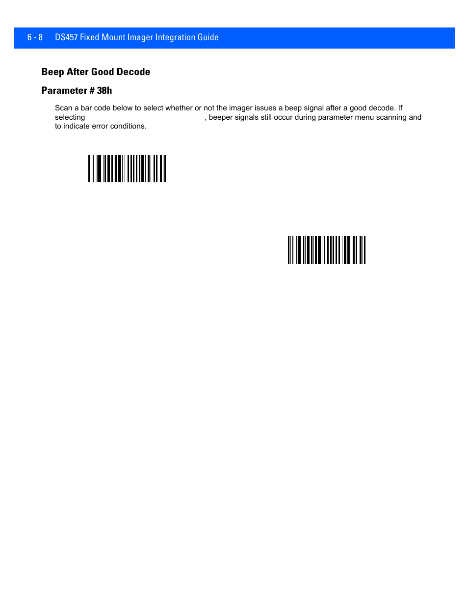 Beep after good decode, Beep after good decode -8, Beep after good decode parameter # 38h | Rice Lake Motorola DS457 Laser Scanner User Manual | Page 70 / 428