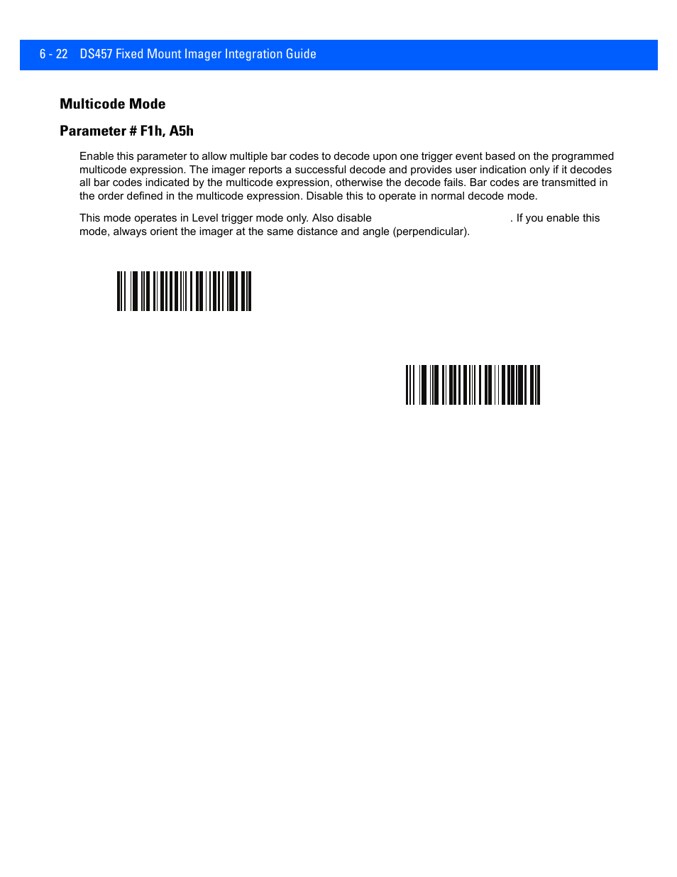 Multicode mode, Multicode mode -22, Multicode mode parameter # f1h, a5h | Rice Lake Motorola DS457 Laser Scanner User Manual | Page 84 / 428