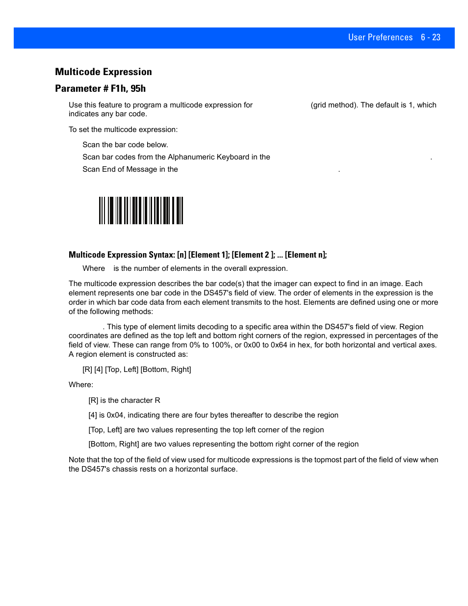 Multicode expression, Multicode expression -23, Multicode expression parameter # f1h, 95h | Rice Lake Motorola DS457 Laser Scanner User Manual | Page 85 / 428