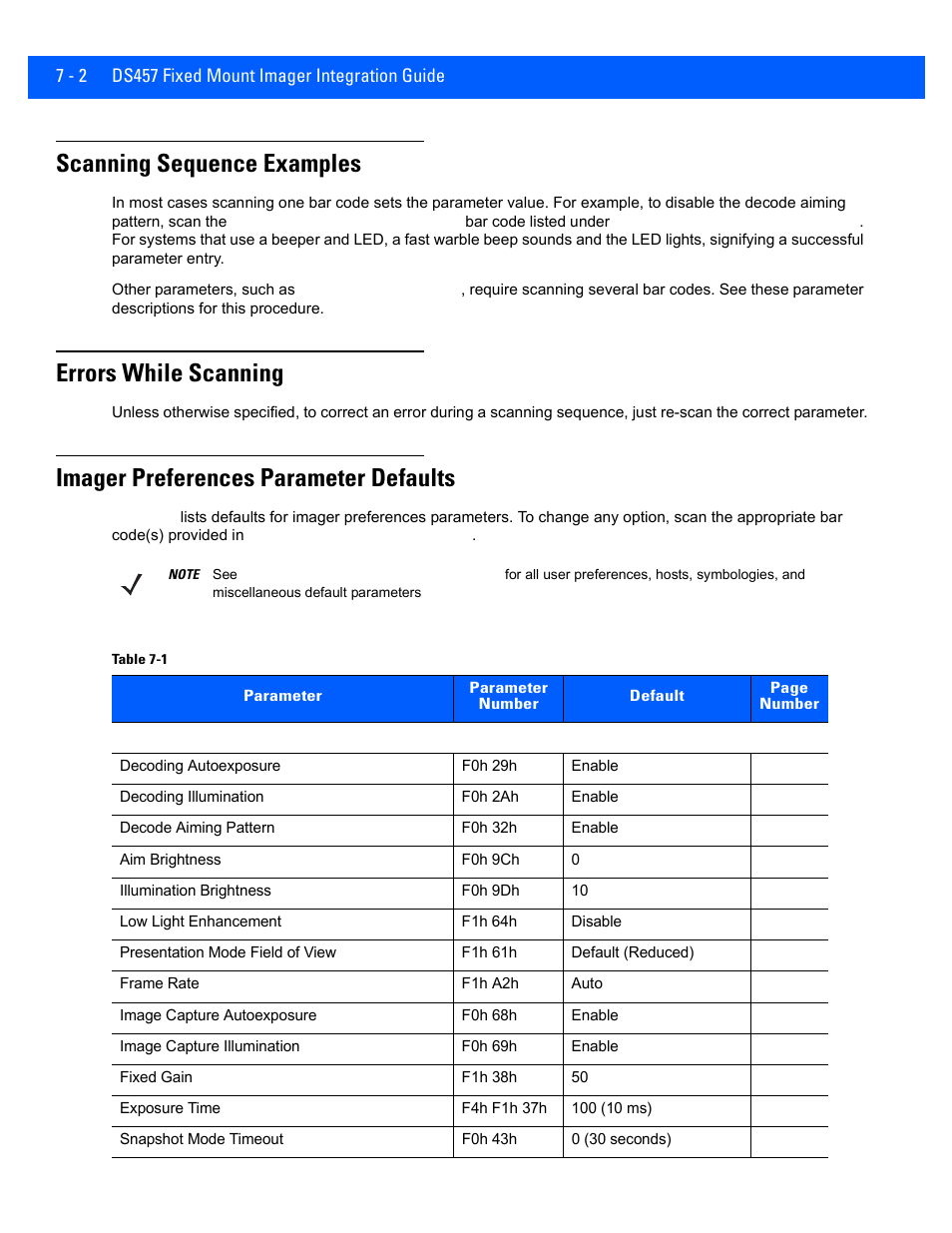 Scanning sequence examples, Errors while scanning, Imager preferences parameter defaults | Scanning sequence examples -2, Errors while scanning -2, Imager preferences parameter defaults -2 | Rice Lake Motorola DS457 Laser Scanner User Manual | Page 96 / 428