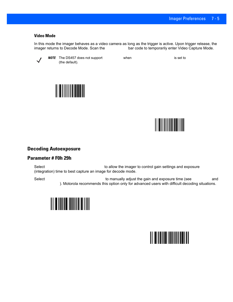 Decoding autoexposure, Decoding autoexposure -5, Decoding autoexposure parameter # f0h 29h | Rice Lake Motorola DS457 Laser Scanner User Manual | Page 99 / 428