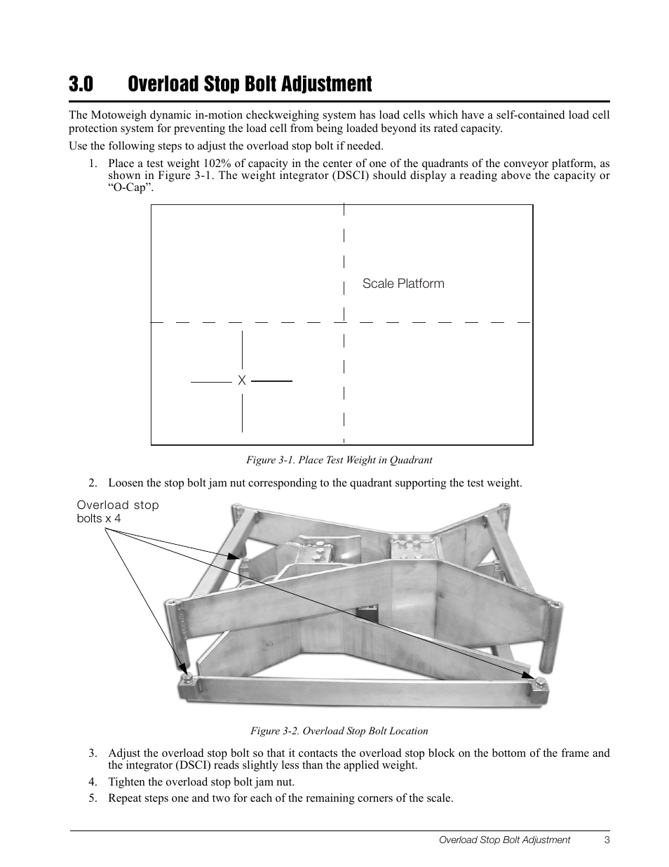 0 overload stop bolt adjustment | Rice Lake MotoWeigh In-Motion Checkweighers and Conveyor Scales User Manual | Page 6 / 18