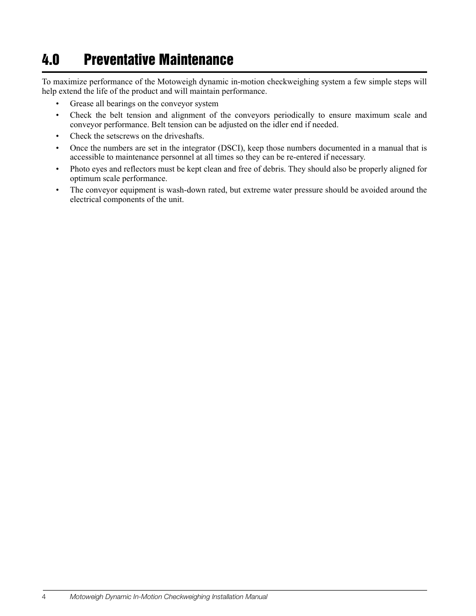 0 preventative maintenance | Rice Lake MotoWeigh In-Motion Checkweighers and Conveyor Scales User Manual | Page 7 / 18