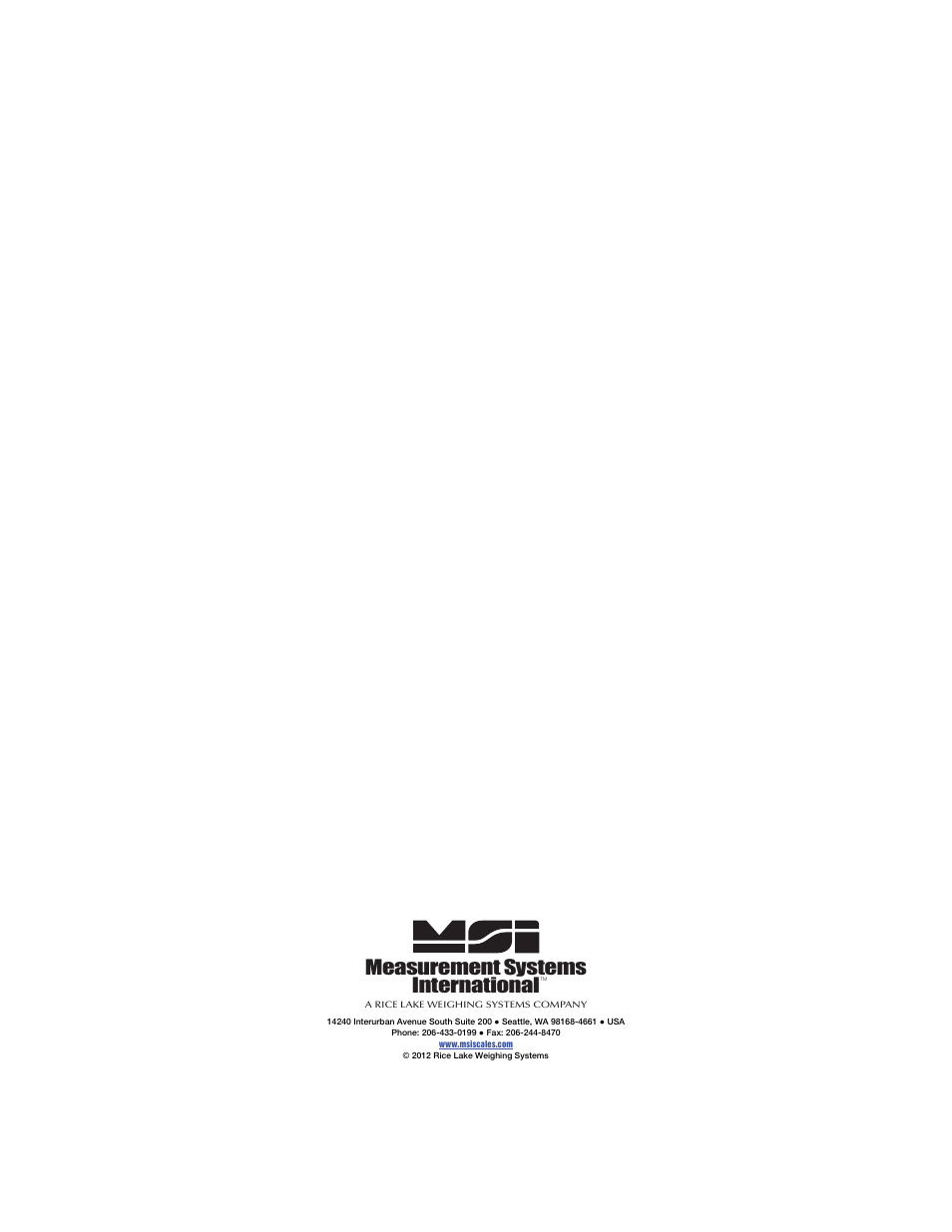 4300.om.backcover, Measurement systems international | Rice Lake MSI4300 PortaWeigh Plus Crane Scale 7 Key User Manual | Page 50 / 50