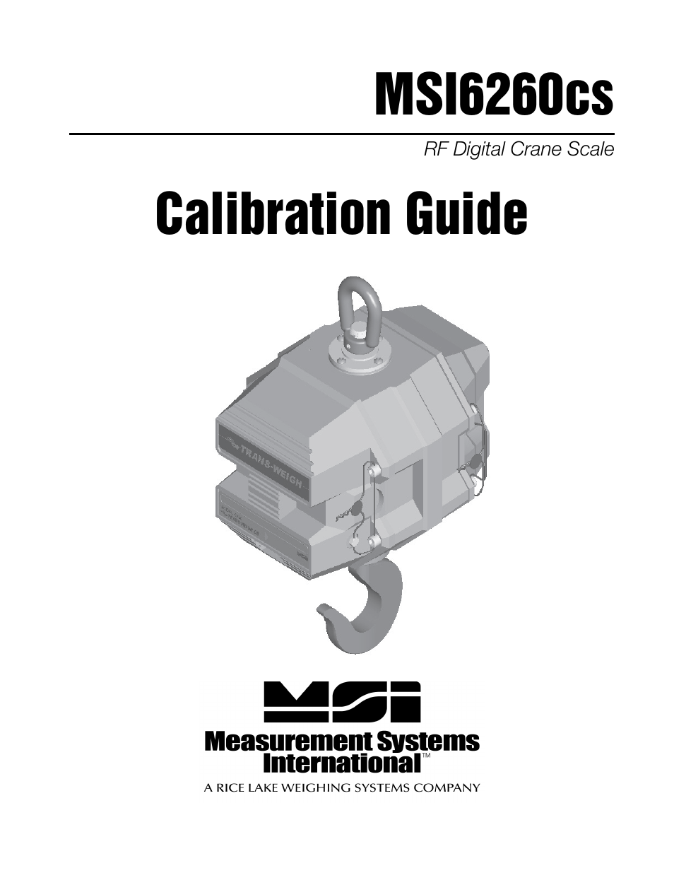 Rice Lake MSI6260cs Digital Crane Scale Calibration User Manual | 8 pages