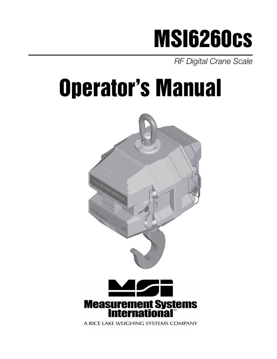 Rice Lake MSI6260cs Digital Crane Scale Operator Manual User Manual | 20 pages