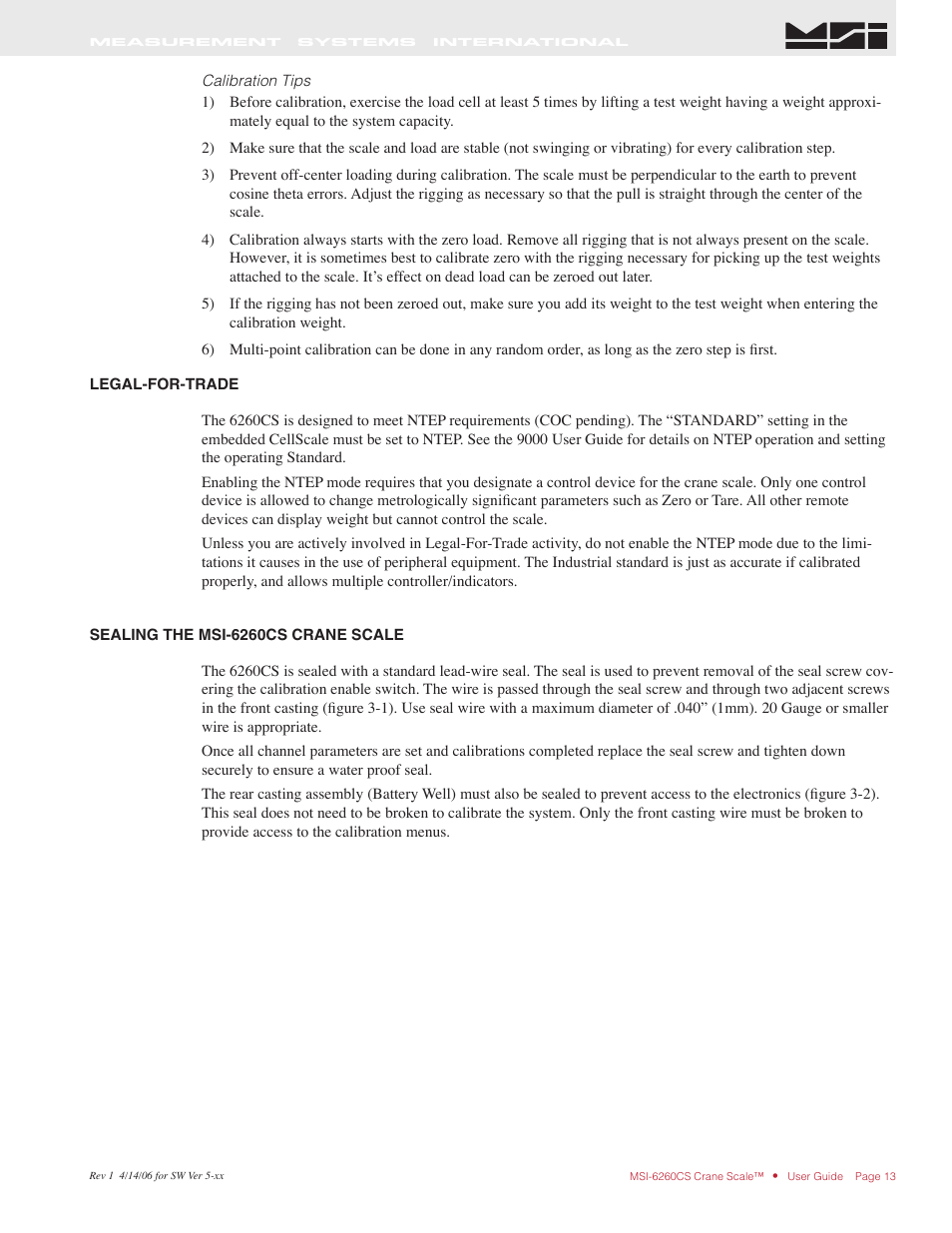 Rice Lake MSI6260cs Digital Crane Scale Operator Manual User Manual | Page 13 / 20