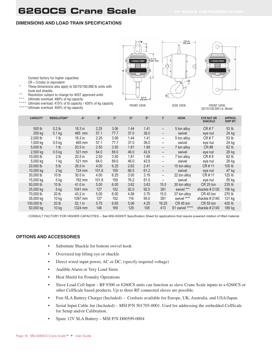 6260cs crane scale | Rice Lake MSI6260cs Digital Crane Scale Operator Manual User Manual | Page 18 / 20