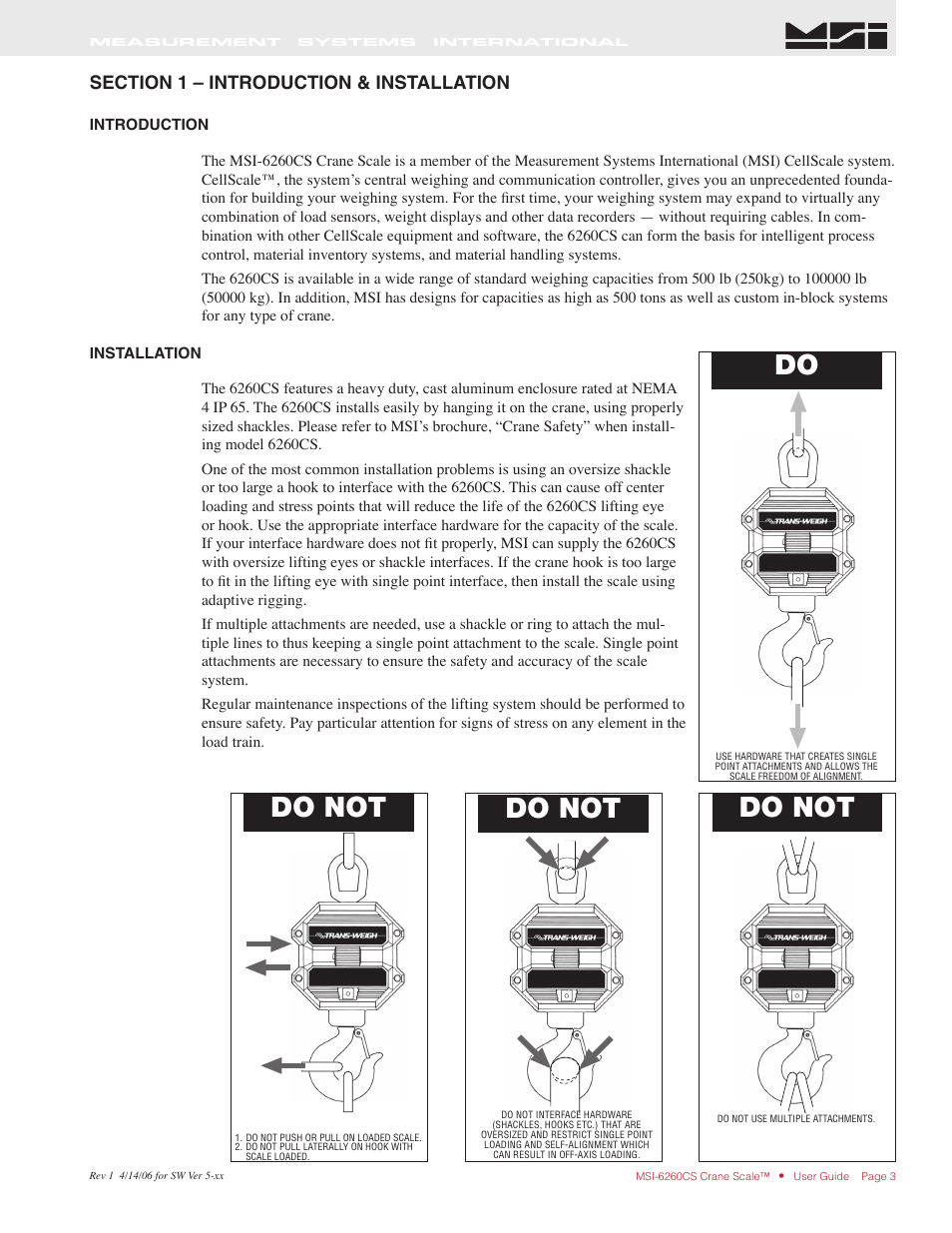 Do not | Rice Lake MSI6260cs Digital Crane Scale Operator Manual User Manual | Page 3 / 20