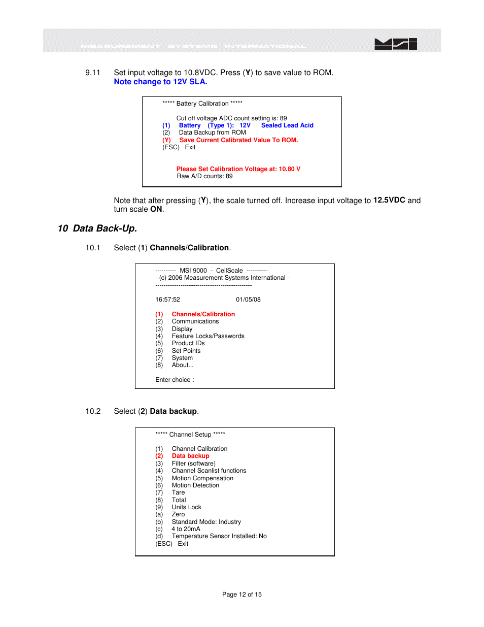 10 data back-up | Rice Lake MSI6260cs Digital Crane Scale Software Upgrade User Manual | Page 13 / 16