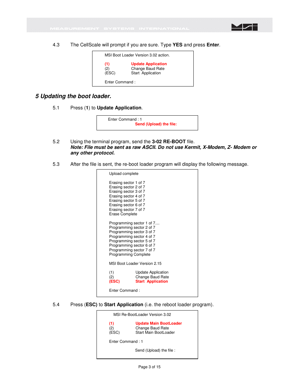 5 updating the boot loader | Rice Lake MSI6260cs Digital Crane Scale Software Upgrade User Manual | Page 4 / 16