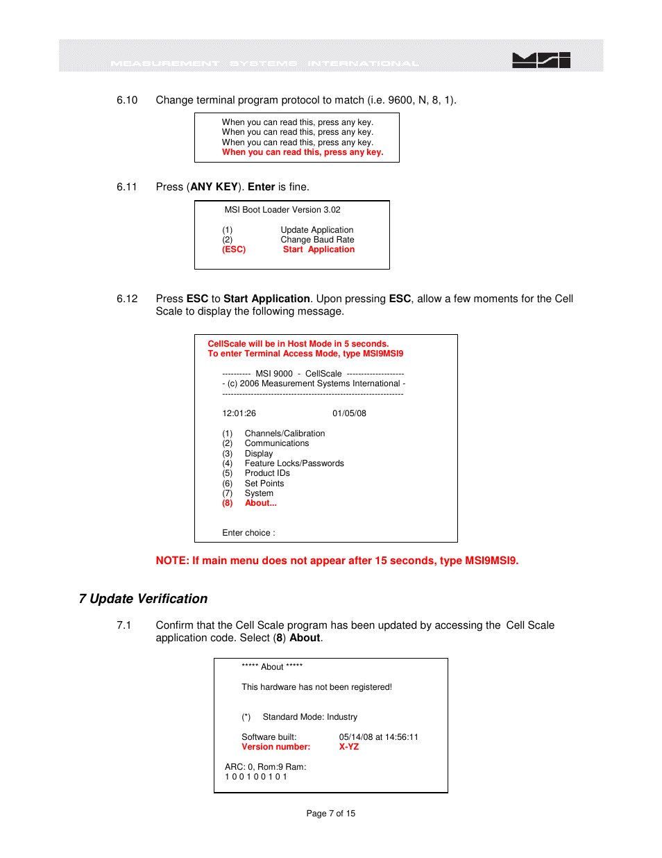 7 update verification | Rice Lake MSI6260cs Digital Crane Scale Software Upgrade User Manual | Page 8 / 16