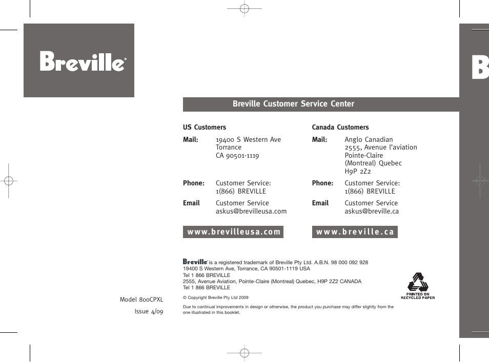Breville 800CPXL User Manual | 68 pages