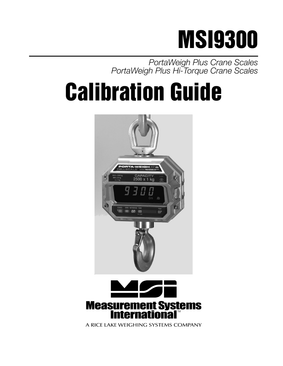 Rice Lake MSI9300 PortaWeigh Crane Scale Calibration Guide User Manual | 8 pages