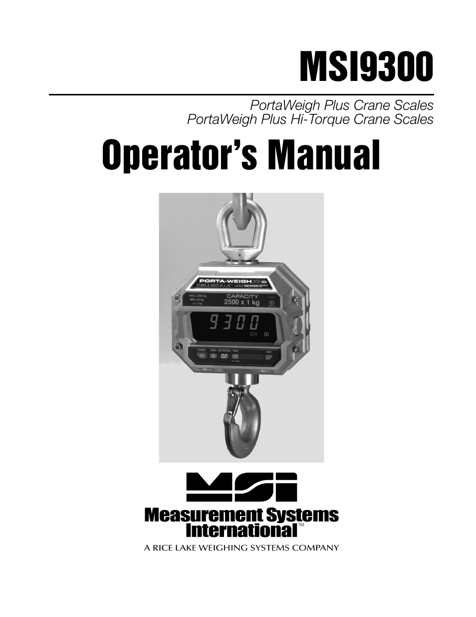 Rice Lake MSI9300 PortaWeigh Crane Scale Operator Manual User Manual | 35 pages