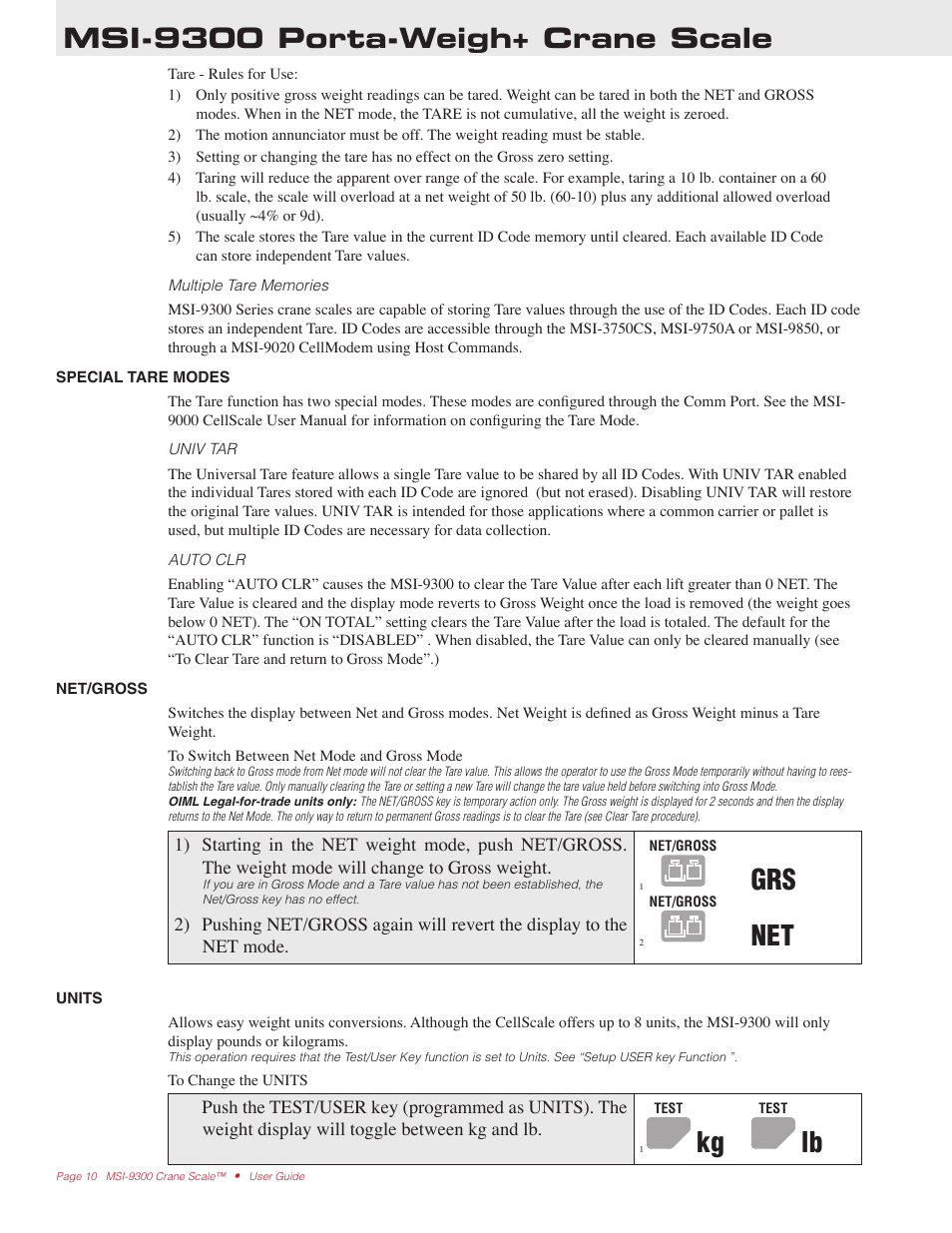 Msi-9300 porta-weigh+ crane scale | Rice Lake MSI9300 PortaWeigh Crane Scale Operator Manual User Manual | Page 10 / 35