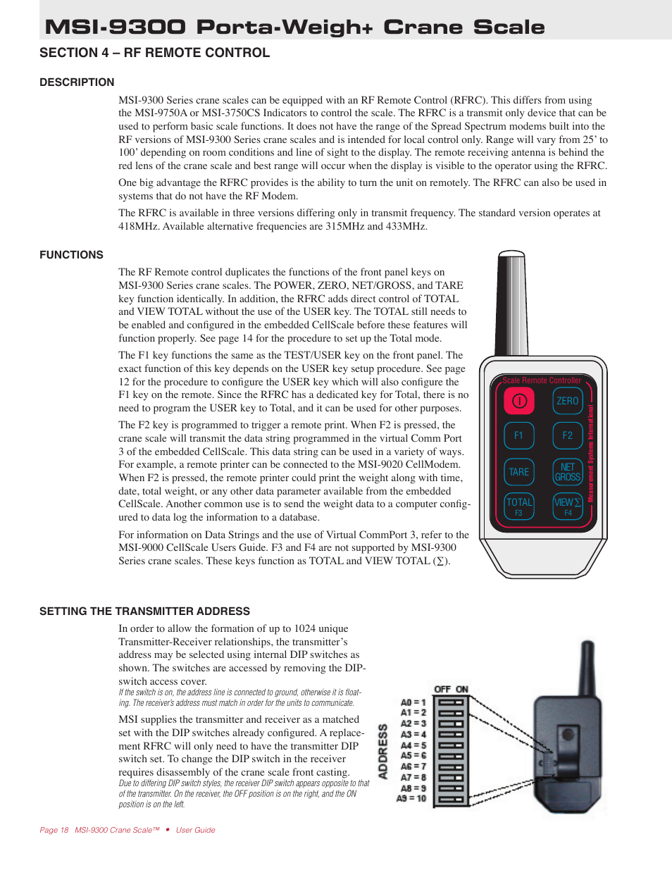 Msi-9300 porta-weigh+ crane scale | Rice Lake MSI9300 PortaWeigh Crane Scale Operator Manual User Manual | Page 18 / 35