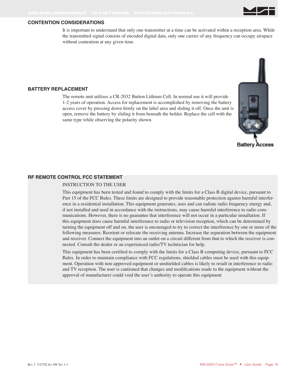 Rice Lake MSI9300 PortaWeigh Crane Scale Operator Manual User Manual | Page 19 / 35