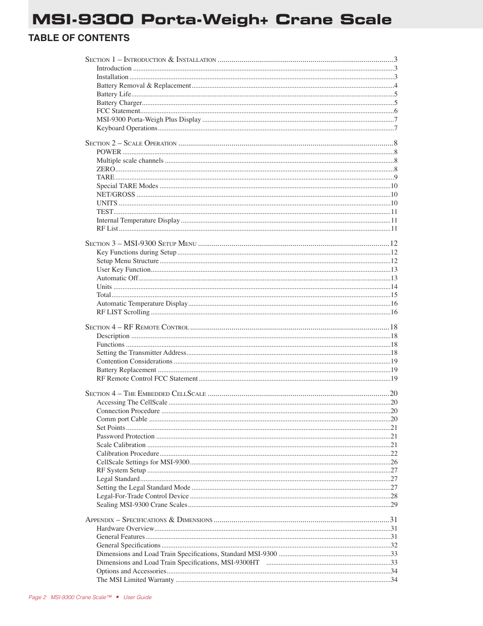 Rice Lake MSI9300 PortaWeigh Crane Scale Operator Manual User Manual | Page 2 / 35