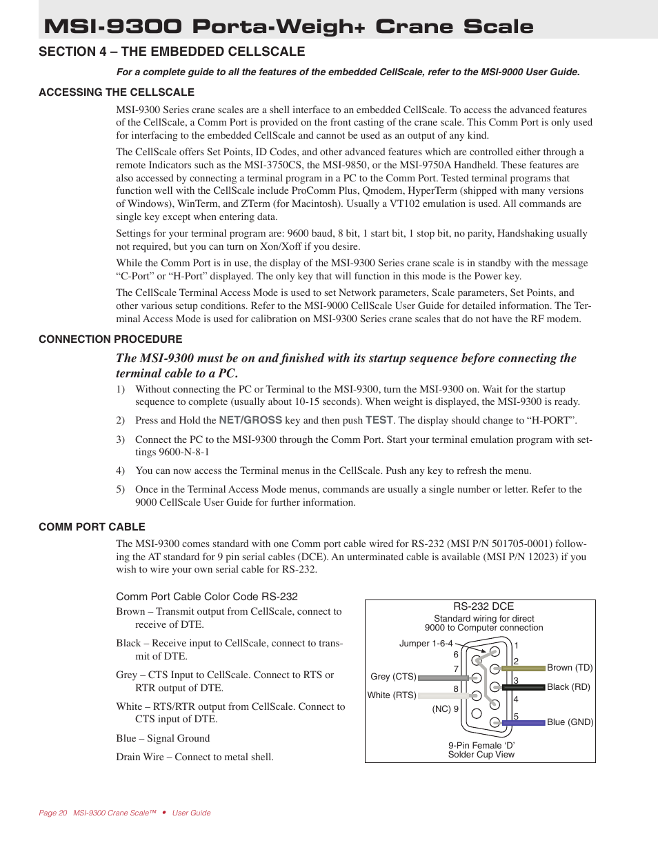 Msi-9300 porta-weigh+ crane scale | Rice Lake MSI9300 PortaWeigh Crane Scale Operator Manual User Manual | Page 20 / 35