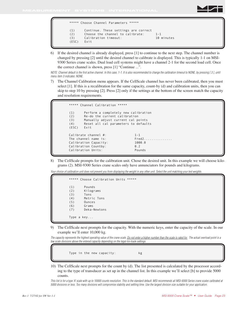 Rice Lake MSI9300 PortaWeigh Crane Scale Operator Manual User Manual | Page 23 / 35