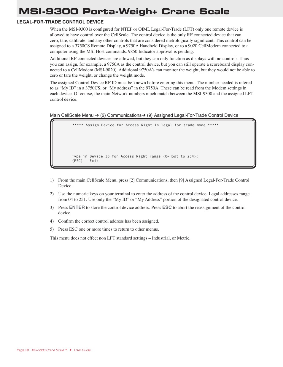 Msi-9300 porta-weigh+ crane scale | Rice Lake MSI9300 PortaWeigh Crane Scale Operator Manual User Manual | Page 28 / 35