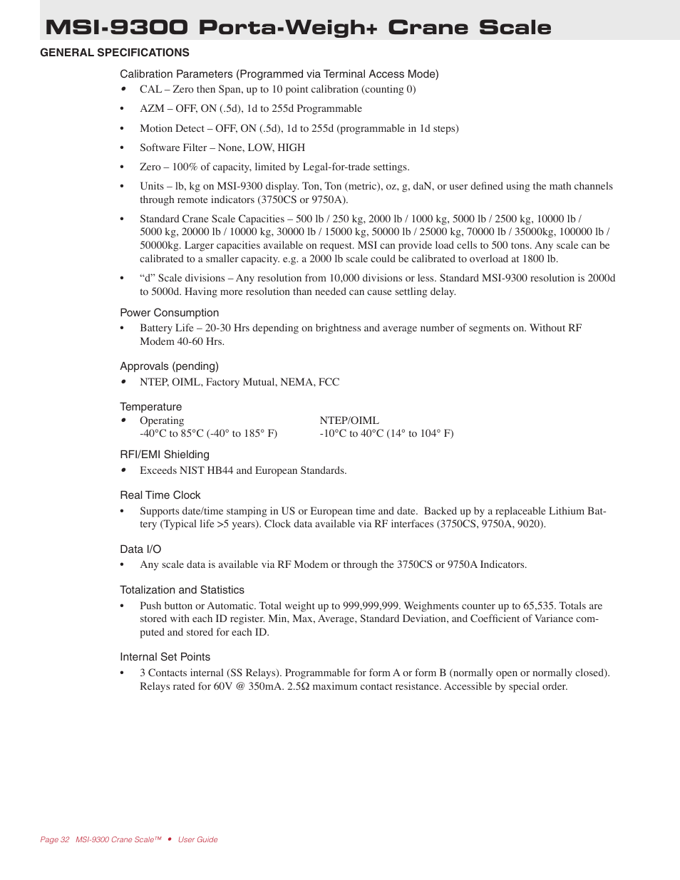Msi-9300 porta-weigh+ crane scale | Rice Lake MSI9300 PortaWeigh Crane Scale Operator Manual User Manual | Page 32 / 35