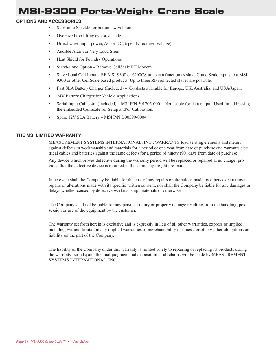 Msi-9300 porta-weigh+ crane scale | Rice Lake MSI9300 PortaWeigh Crane Scale Operator Manual User Manual | Page 34 / 35