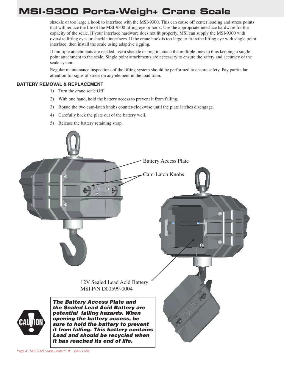 Msi-9300 porta-weigh+ crane scale | Rice Lake MSI9300 PortaWeigh Crane Scale Operator Manual User Manual | Page 4 / 35