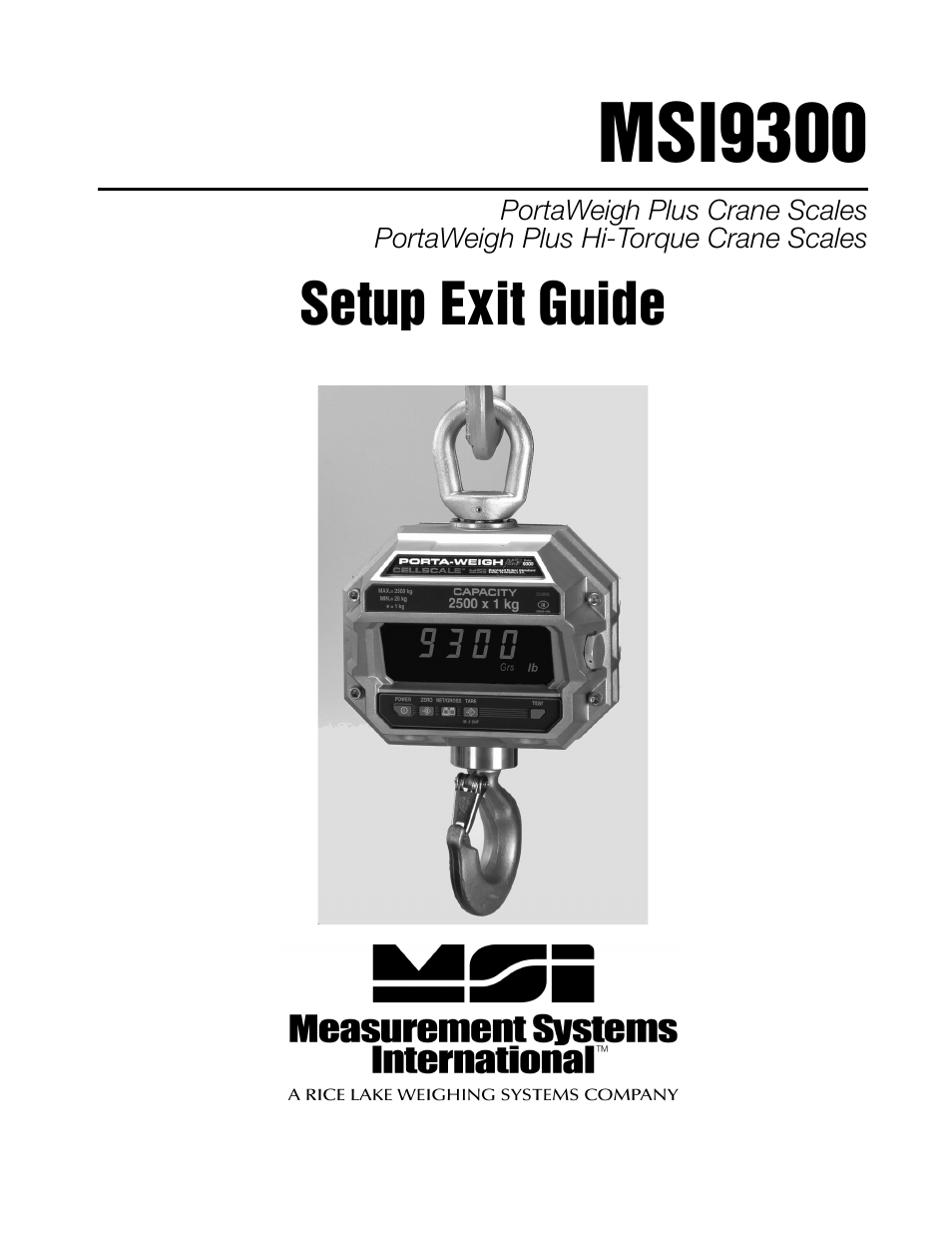 Rice Lake MSI9300 PortaWeigh Crane Scale Setup Exit Guide User Manual | 6 pages