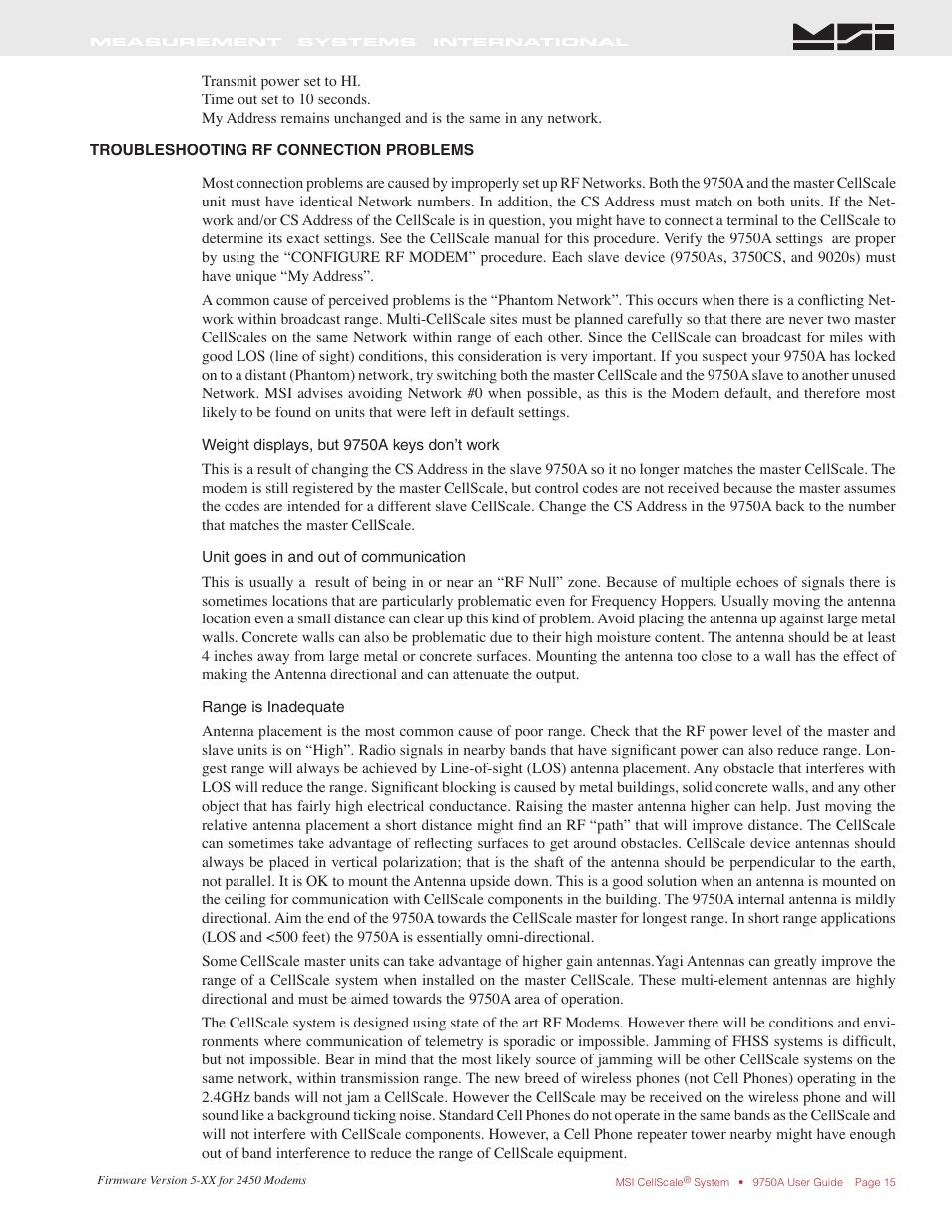 Rice Lake MSI-9750A CellScale RF Portable Indicator User Manual | Page 15 / 95
