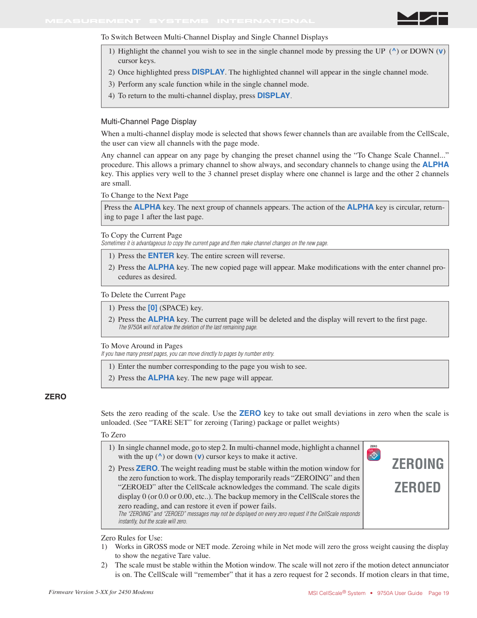 Zeroing zeroed | Rice Lake MSI-9750A CellScale RF Portable Indicator User Manual | Page 19 / 95