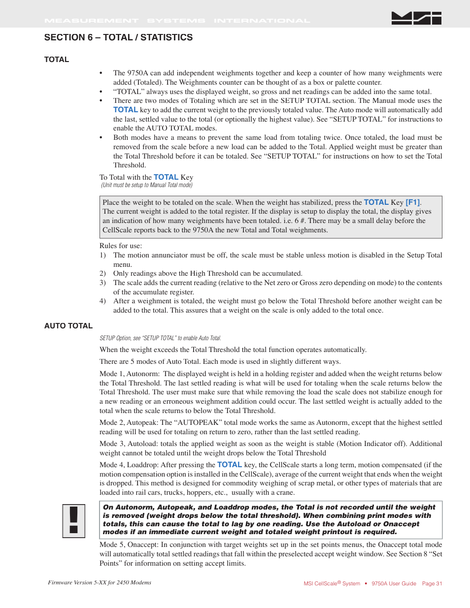 Rice Lake MSI-9750A CellScale RF Portable Indicator User Manual | Page 31 / 95