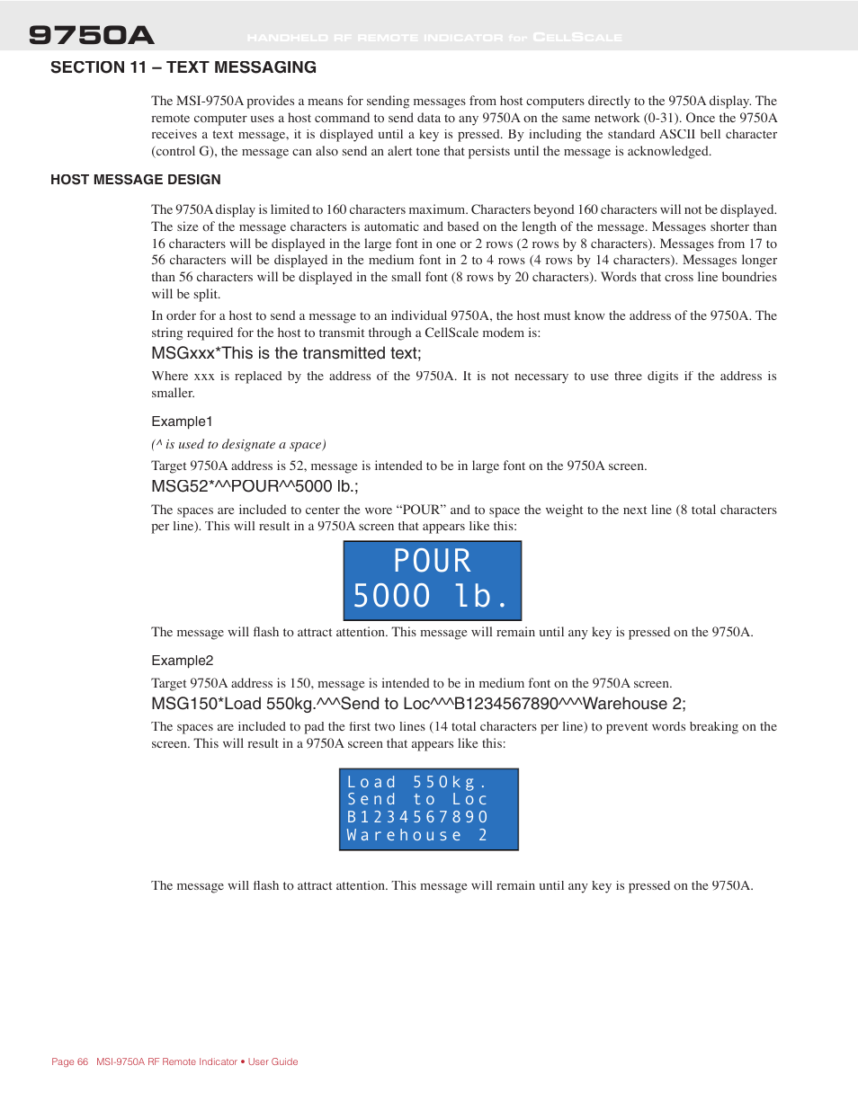 Pour 5000 lb, 9750a | Rice Lake MSI-9750A CellScale RF Portable Indicator User Manual | Page 66 / 95