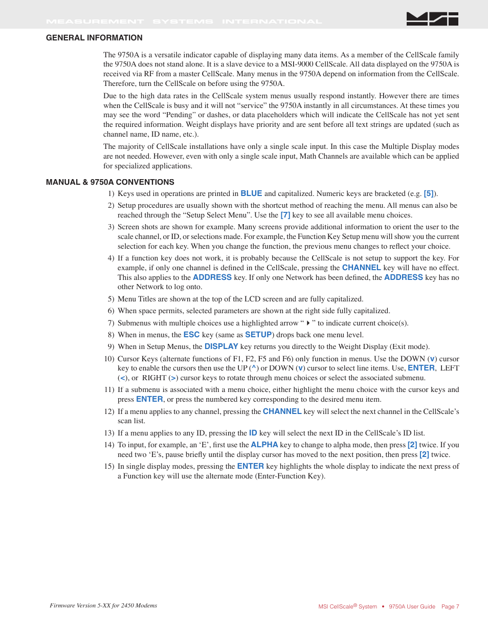 Rice Lake MSI-9750A CellScale RF Portable Indicator User Manual | Page 7 / 95